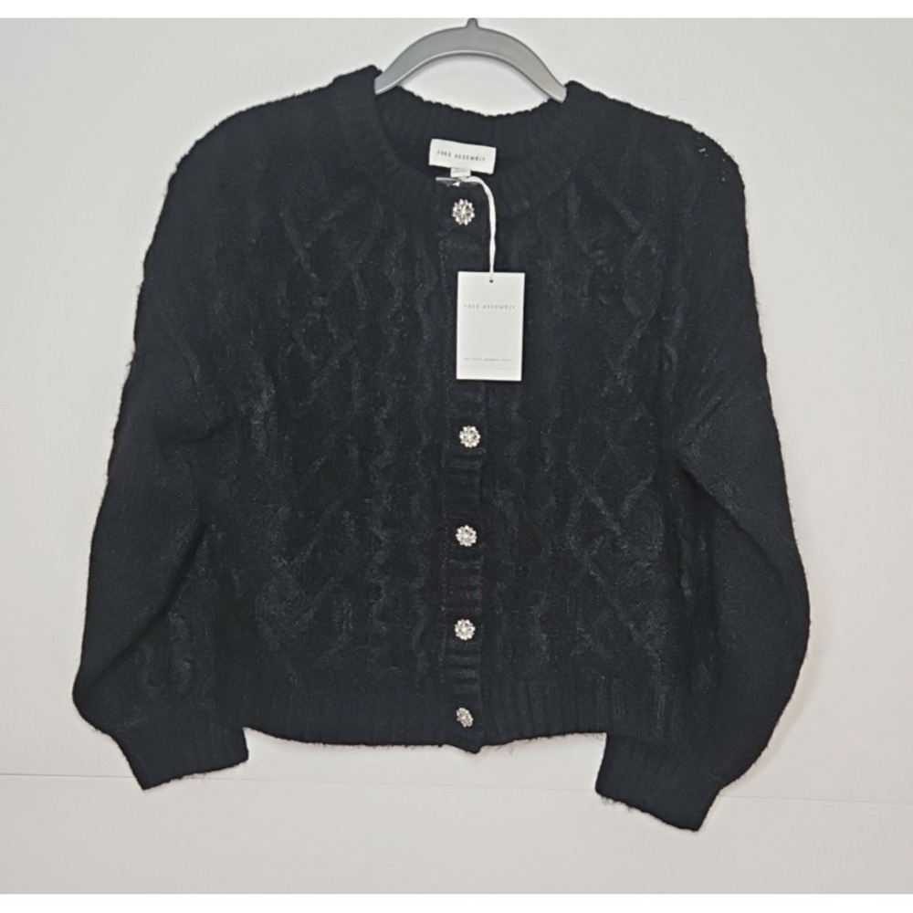 Free Assembly Womens Black Cropped Knit Wool Blend Cardigan Size Medium NWT
